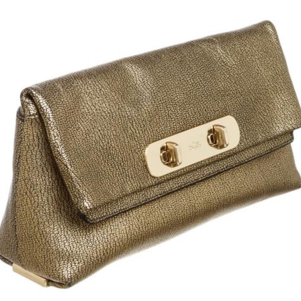 Coach Swagger Double Turnlock Metallic Gold clutch